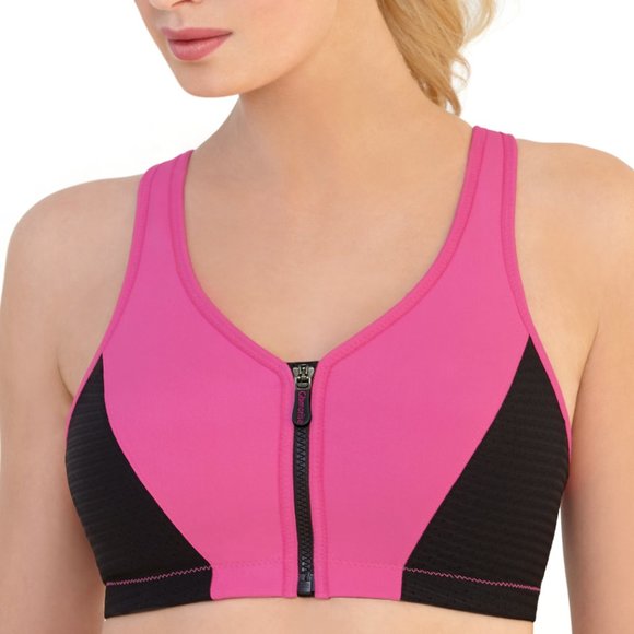 Set of 3! 40B Glamorise SPORT Bra (HIGH-IMPACT) Pink (RACERBACK) T-Back Zip NEW - Picture 4 of 16